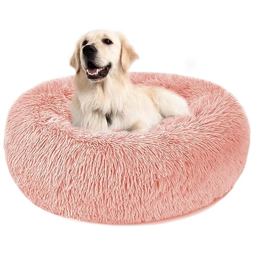 Hundebett Katzenbett Flauschig Rund aus Plüsch - Donut Kuscheliges Hundekissen Hundekorb Waschbar S/M/L/XL/XXL für Kleine, Mittelgroße und Große Hunde, Katzen und Andere Haustiere (XL-70cm, Rosa) von Nepfaivy