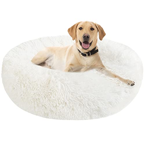 Hundebett Katzenbett Flauschig Rund aus Plüsch - Donut Kuscheliges Hundekissen Hundekorb Waschbar S/M/L/XL/XXL für Kleine, Mittelgroße und Große Hunde, Katzen und Andere Haustiere (XXL-80cm, Weiß) von Nepfaivy