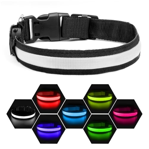 Nepfaivy Leuchthalsband Hund USB Aufladbar - Hundehalsband Leuchtend mit Verstellbarer Länge für Kleine Mittlere Große Hunde, LED Halsband Hund 7 Farbwechsel für Nacht Sicherheit, (Mehrfarbig-M) von Nepfaivy