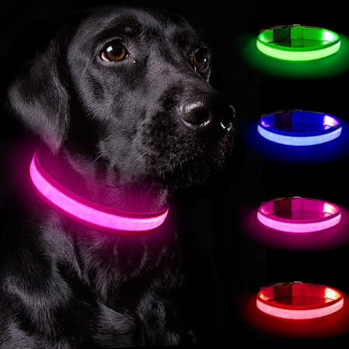 Nepfaivy Leuchthalsband Hund USB Aufladbar - Hundehalsband Leuchtend mit Verstellbarer Länge für Große Hunde, LED Halsband Hund mit 3 Beleuchtungsmodi für Nacht Sicherheit, (Rosa-L) von Nepfaivy