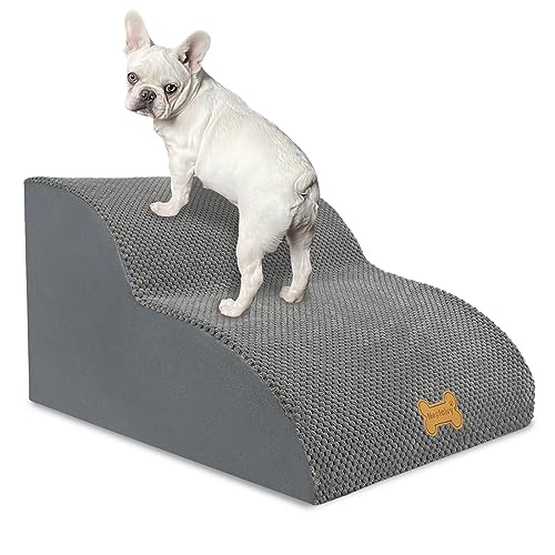 Nepfaivy Hundetreppe für Kleine Hunde 2-Stufig, Haustiertreppe für Bett und Sofa aus Hochdichtem Schwamm, Hunde Treppe Hunderampe mit Abnehmbarem, Waschbarem Bezug und Rutschfestem Boden, 55x40x30cm von Nepfaivy