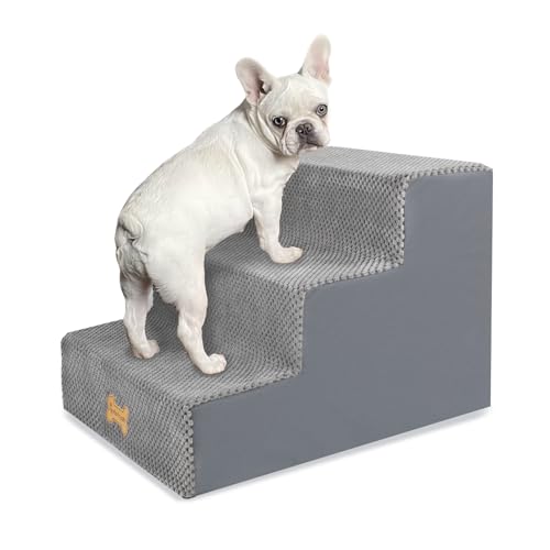 Nepfaivy Hundetreppe für Kleine Hunde 3-Stufig, Hundetreppe Hunderampe für Bett und Sofa aus Hochdichtem Schwamm, Haustiertreppe mit Abnehmbarem, Waschbarem Bezug und Rutschfestem Boden, 45x40x34cm von Nepfaivy