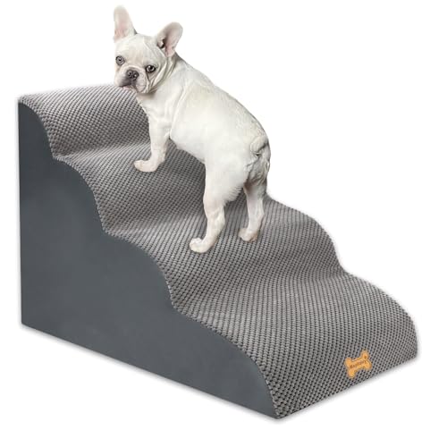 Nepfaivy Hundetreppe für Kleine Hunde 4-Stufig, Haustiertreppe für Bett und Sofa aus Hochdichtem Schwamm, Hunde Treppe Hunderampe mit Abnehmbarem, Waschbarem Bezug und Rutschfestem Boden, 75x50x40cm von Nepfaivy