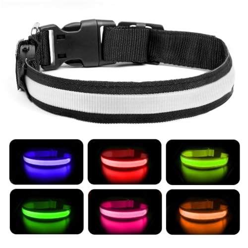 Nepfaivy Leuchthalsband Hund USB Aufladbar - Hundehalsband Leuchtend mit Verstellbarer Länge für Große Hunde, LED Halsband Hund 6 Farbwechsel für Nacht Sicherheit, (Mehrfarbig-L) von Nepfaivy