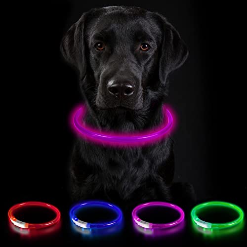 Nepfaivy Leuchthalsband für Hund USB Aufladbar - Leuchtendes Hundehalsband Wasserdicht mit 3 Beleuchtungsmodi, Längenverstellbareres LED Halsband für Große und Mittlere Hunde(Rosa-B) von Nepfaivy