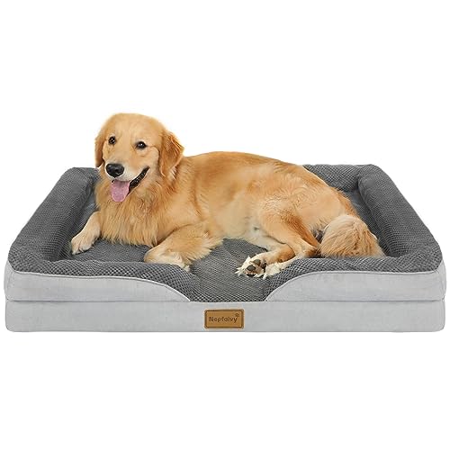 Nepfaivy Hundebett Grosse Hunde Orthopädisch - Hundekorb Hundesofa Waschbar mit Eiförmigem Schaumstoff, Hundecouch mit Hohem Rand und Rutschfestem Boden für Große Hunde, 111x80cm von Nepfaivy