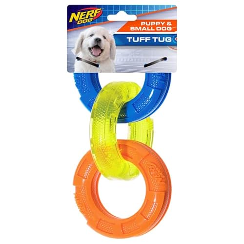 NERF TPR 3 Ring Tug Blue/Green/Orange Dog Toy, Small von Nerf Dog