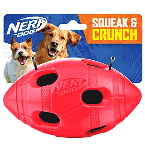 Nerf Dog Ball für mittlere bis große Hunde, rot, aus thermoplastischem Elastomer, lässt Sich drücken und beißen, Hundespielzeug von Nerf Dog