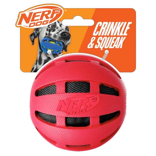 Nerf Dog Crunch and Squeak Rubber Ball Dog Toy, Medium/Large, Red by von Nerf Dog