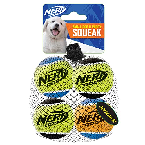 Nerf Dog Tennisball-Hundespielzeug mit interaktivem Quietscher, leicht, langlebig und wasserabweisend, 4 cm, für kleine Rassen, gemischte Farben, 4 Stück (1 Stück) von Nerf Dog