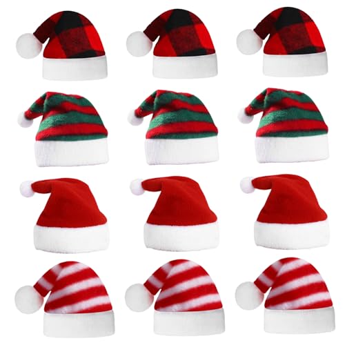 Neroyaner Hund Santa Hut 12 pcs weiche Plüsch Gnom Hüte für basteln verstellbare niedliche Hund Weihnachtshüte gemischtes Muster Mini Santa Hut für Welpen Kätzchen kleine Katzen Hunde Hunde von Neroyaner