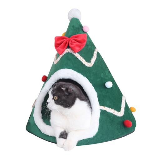 Neroyaner Weihnachten Katzenbett Weihnachtsbaumkatze Haus Nicht-Schlupf-Weihnachtsbaumkatze Iglu mit abnehmbar von Neroyaner