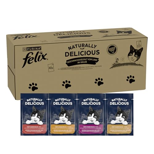 Felix Naturally Delicious, Katzenfutter nass Geschmacksvielfalt vom Land mit Gemüse in Gelee, 80er Pack (80 x 80g) von Nestlé