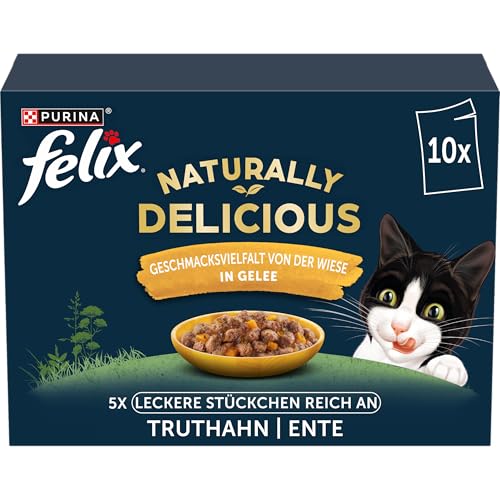 Felix Naturally Delicious Katzenfutter nass Geschmacksvielfalt von der Wiese mit Gemüse in Gelee 6er Pack (10 x 80g) von Nestlé