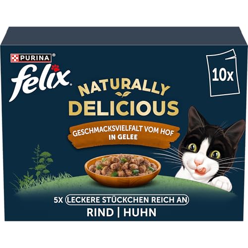 Nestlé Felix Naturally Delicious Katzenfutter nass Geschmacksvielfalt vom Hof mit Gemüse in Gelee 6er Pack (10 x 80g) von Nestlé