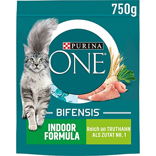 Nestle PURINA ONE BIFENSIS Indoor Formula Katzenfutter trocken für Hauskatzen, reich an Truthahn, 6er Pack (6 x 750g) von PURINA ONE