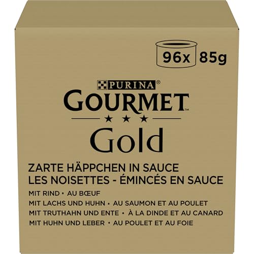 PURINA Gourmet Gold Zarte Häppchen in Sauce Katzenfutter nass, Sorten-Mix, 96er Pack (96 x 85g) von Gourmet