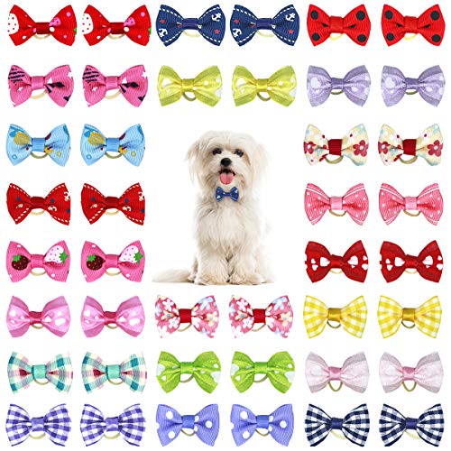 Netspower Hunde Haarschmuck Schleife Kopfschmuck, 50Pcs Haarnadel Haustiere Hundehaare Bögen Zubehör Pet Schmetterling Haarspange mit Gummibändern von Netspower