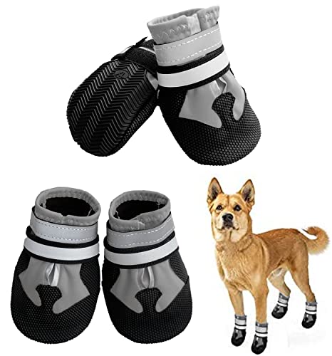 NeuWee Hundeschuhe, 4 Stück Pfotenschutz Hundestiefel, wasserdichte Hundeschuhe mit reflektierenden Riemen Anti-Rutsch-Sohle Outdoor Pfotenschützer für Kleine Mittlere Große Hunde (L, Grau) von NeuWee