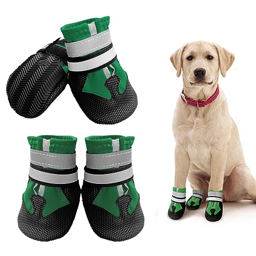 NeuWee Hundeschuhe Pfotenschutz, 4er-Set Wasserdicht Hundeschuhe mit Reflektierenden Riemen, Hundeschnee Stiefel Regenschuhe für Kleine, Mittelgroße und Große Hunde (M, Grün) von NeuWee