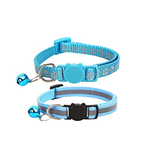 NeuWook Katzenhalsband, Katzen Tracker Halsband mit Glocke, 2 Stück Haustier Reflexhalsband, verstellbares wasserdichtes Haustier Tracker Halsband für Katzen, Welpen, Hunde, Kätzchen (Blu) von NeuWook