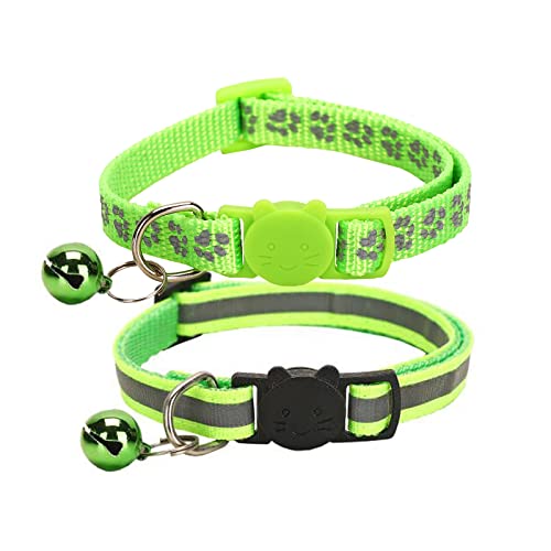 NeuWook Katzenhalsband, Katzen Tracker Halsband mit Glocke, 2 Stück Haustier Reflexhalsband, verstellbares wasserdichtes Haustier Tracker Halsband für Katzen, Welpen, Kätzchen, 19-32cm(Grün) von NeuWook