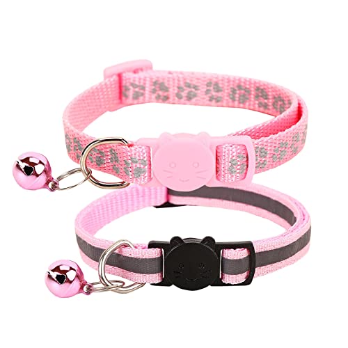 NeuWook Katzenhalsband, Katzen Tracker Halsband mit Glocke, 2 Stück Haustier Reflexhalsband, verstellbares wasserdichtes Haustier Tracker Halsband für Katzen, Welpen, Kätzchen, 19-32cm(Rosa) von NeuWook