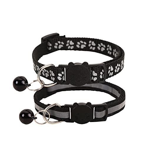 NeuWook Katzenhalsband, Katzen Tracker Halsband mit Glocke, 2 Stück Haustier Reflexhalsband, verstellbares wasserdichtes Haustier Tracker Halsband für Katzen, Welpen, Kätzchen, 19-32cm (Schwarz) von NeuWook