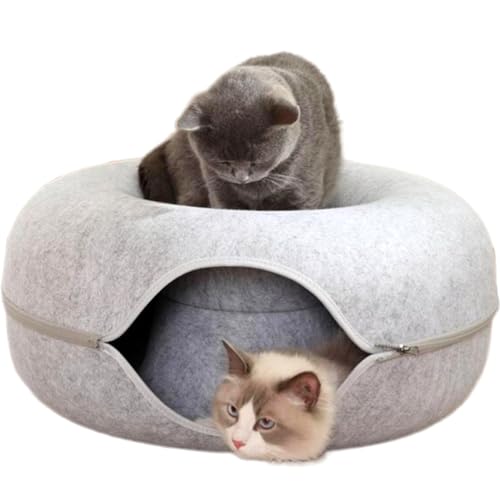 TRAUTESHEIM Katzen-Donut aus kratzfestem Filzmaterial - 50cm Durchmesser 20cm hoch- rund - teilbar - Katzentunnel Katzenbett Katzennest in hell-grau von Neumayer