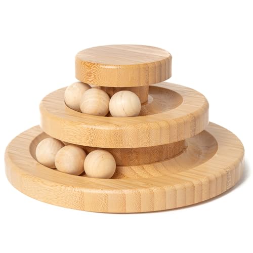 New Living Bambus Katzenspielzeug, Ball und Bahn, Drehteller und Ball Set, Verschiedene Ebenen, Eco Katzenspielzeug, Kätzchenspielzeug, lustige geistige und körperliche Übung (Doppelschicht) von New Living