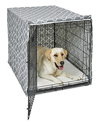 New World BCVR-42GYT Hundebox-Abdeckung, Stoff mit Teflonschutz, für alle 107 cm langen Hundeboxen von New World und MidWest Homes for Pets, hellgraues Designer-Muster von New World