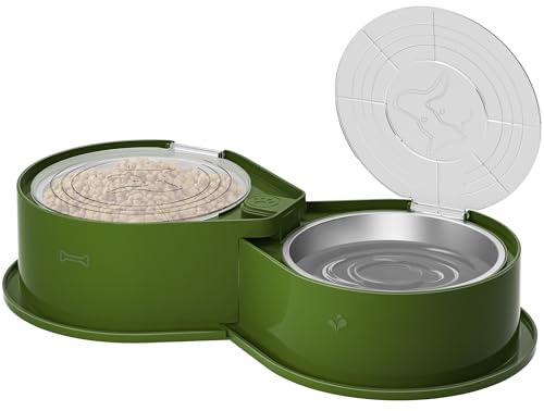 Newget Hundenapf-Set aus Edelstahl mit Deckel, 304 Metall-Doppel-Futter- und Wassernäpfe für Hunde und Katzen, große Kapazität, Haustier-Futterstation mit Abdeckung, hält Futter frisch, rutschfester von Newget