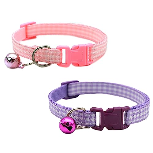 Newtensina 2 Stück Plaid Katzenhalsband mit Glöckchen für Katze - PinkPurple von Newtensina