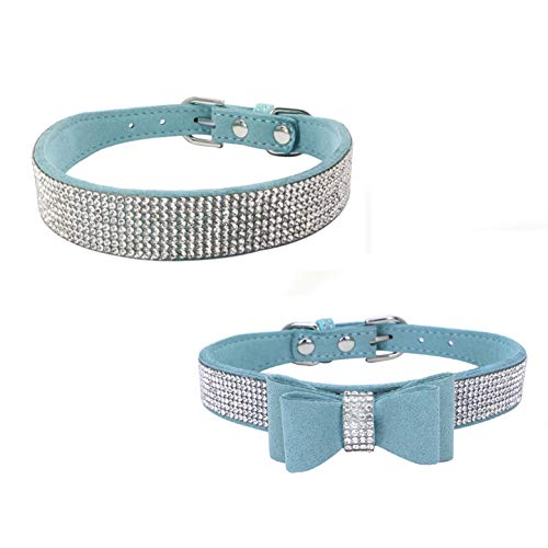 Newtensina 2 Stück stilvolle Hundehalsband Set weiche Wildleder Bling Hundehalsband mit Fliege Welpen Halsband für kleine Hunde Katzen von Newtensina