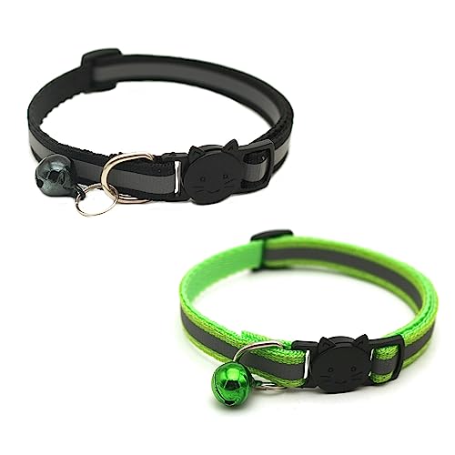 Newtensina 2 Stücke Reflektierende Niedliche Katze Halsband mit Glocken für Katze - BlackGreen von Newtensina