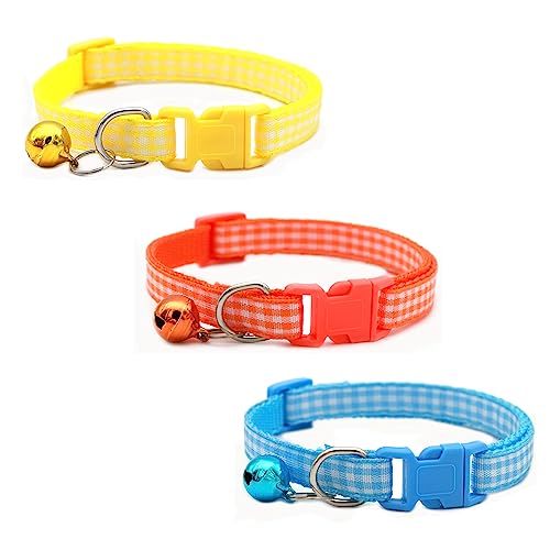 Newtensina 3 Stück Plaid Katzenhalsband mit Glöckchen für Katze - Gelb Orange Blau von Newtensina