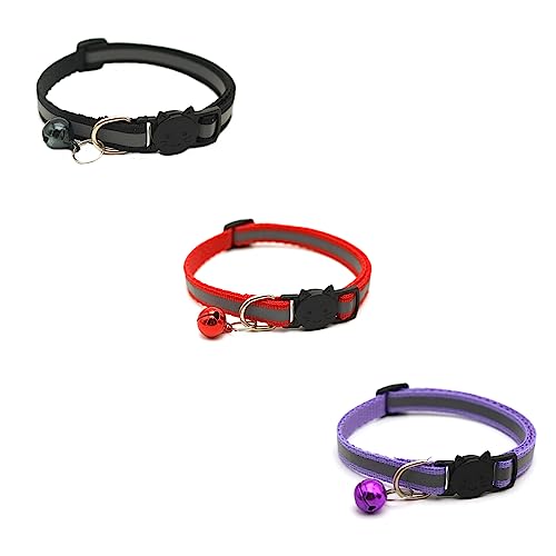 Newtensina 3 Stück Reflektierendes Katzenhalsband mit Glöckchen für Katzen - BlackRedPurple von Newtensina