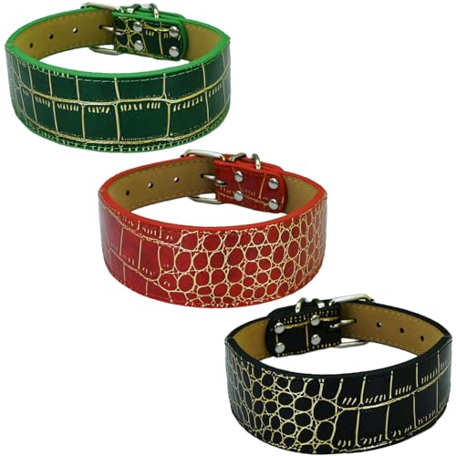 Newtensina 3 Stück breite weiche Hundehalsband mit Krokodil Textur Durable Hundehalsband für mittlere Hunde große Hunde von Newtensina