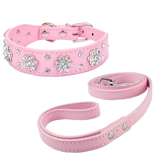 Newtensina Diamanti Blume Hundehalsband mit Leine für kleine Hunde - Rosa - M von Newtensina