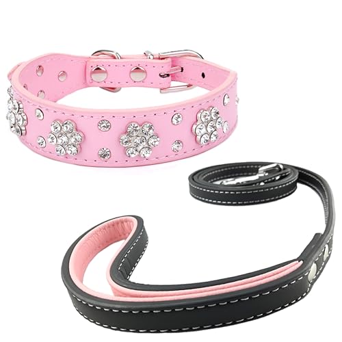 Newtensina Diamanti Blume Hundehalsband mit Leine für kleine Hunde - Rosa - XS von Newtensina