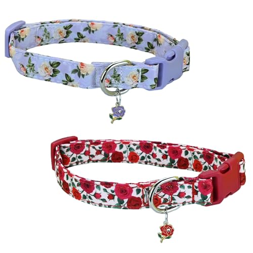 Newtensina Fashion 2 Pieces Flower Pattern Dog Collar with a Flower Pendant for Medium Dogs Large Dogs - RedPurple - S von Newtensina