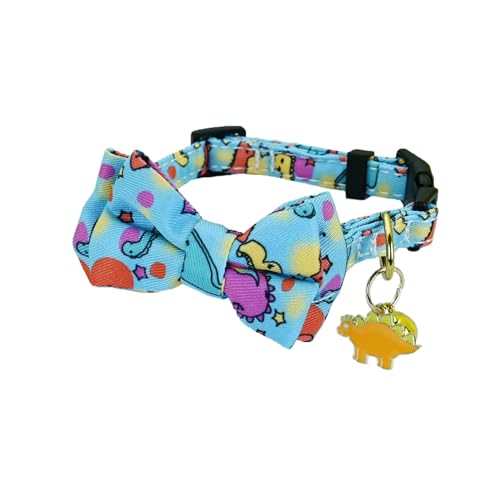 Newtensina Fashion Cute Bee Dinosaurs Pattern Cat Collar with Bee Dinosaurs Pendant for Cats - Blue von Newtensina