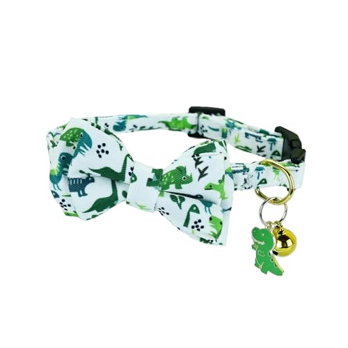 Newtensina Fashion Cute Bee Dinosaurs Pattern Cat Collar with Bee Dinosaurs Pendant for Cats - Green von Newtensina