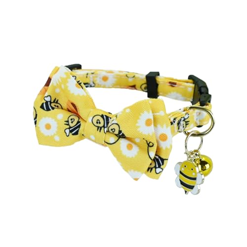 Newtensina Fashion Cute Bee Dinosaurs Pattern Cat Collar with Bee Dinosaurs Pendant for Cats - Yellow von Newtensina