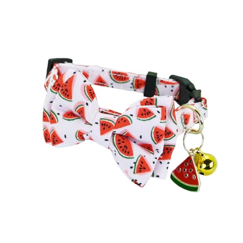 Newtensina Fashion Cute Fruits Pattern Cat Collar with Lemon Watermelon Pineapple Pendant for Cats - Red von Newtensina