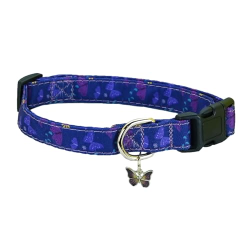 Newtensina Fashion Flower Pattern Dog Collar with Petal Pendant Butterfly Pendant for Medium Dogs Large Dogs - Blue - S von Newtensina