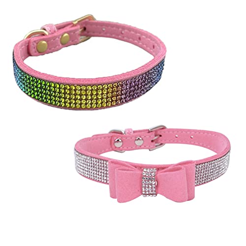 Newtensina Hundehalsband mit Strasssteinen, bunt, für kleine Hunde, Rosa, 2 Stück von Newtensina