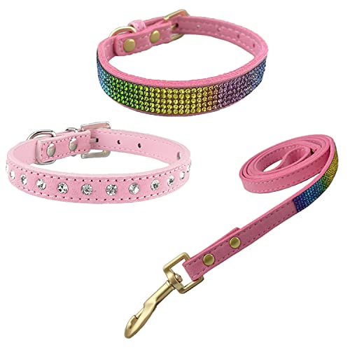 Newtensina Hundehalsband und Leine, buntes Hundehalsband mit Leine, für kleine Hunde, Rosa, 3 Stück von Newtensina