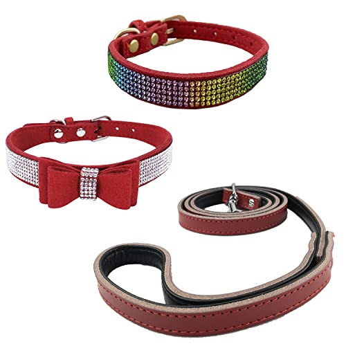 Newtensina Hundehalsband und Leine, buntes Hundehalsband mit Leine, für kleine Hunde, Rot, Größe XXS von Newtensina