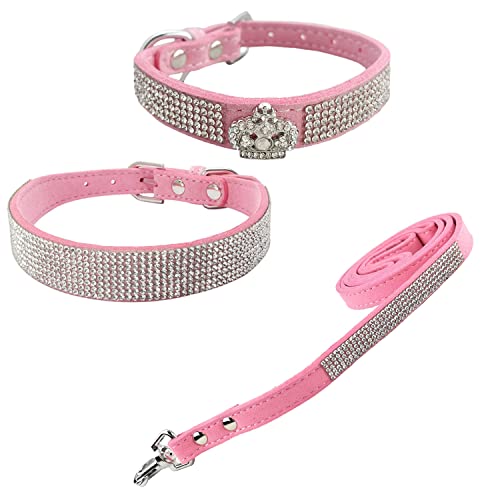 Newtensina Hundehalsband und Leine, mit Leine, für kleine Hunde und Katzen, 3 Stück, Pink – XS von Newtensina